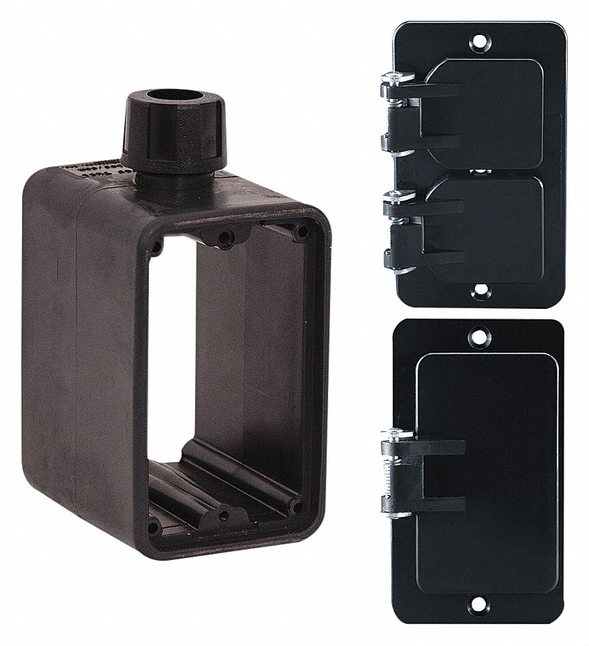 OUTLET BOX, WEATHER-RESIST, CUL, DUPLEX/GFI, 2 GANGS/1 INLET, BLACK, RUBBER-COVERED PENDANT