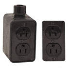 OUTLET BOX, CUL, 15 A, 2 DUPLEX RECEPTACLES, 2 GANGS/1 INLET, BLK, RUBBER-COVERED PENDANT