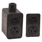 OUTLET BOX, CUL, 20 A, 2 DUPLEX RECEPTACLES, 2 GANGS/1 INLET, BLK, RUBBER-COVERED PENDANT