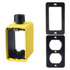 OUTLET BOX, CUL, DUPLEX/GFI, 2 GANGS/1 INLET, YELLOW/BLACK, RUBBER-COVERED PENDANT