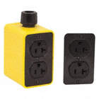 OUTLET BOX, CUL, 20 A, 2 DUPLEX RECEPTACLES, 2 GANGS/1 INLET, YLW/BLK, RUBBER-COVERED PENDANT