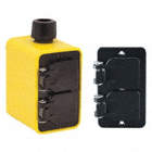 OUTLET BOX,FEED-THRU,CUL,WEATHER-RESIST,BLANK/GFI,2 GANGS/1 INLET,BLK,RUBBER-COVERED PENDANT