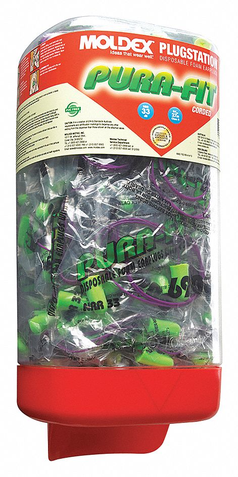 SYSTÈME DE DISTRIBUTION DE BOUCHONS D'OREILLE AVEC RECHARGE, MOUSSE/PLASTIQUE, BALLE, 33 DB, JETABLES, 150 PR