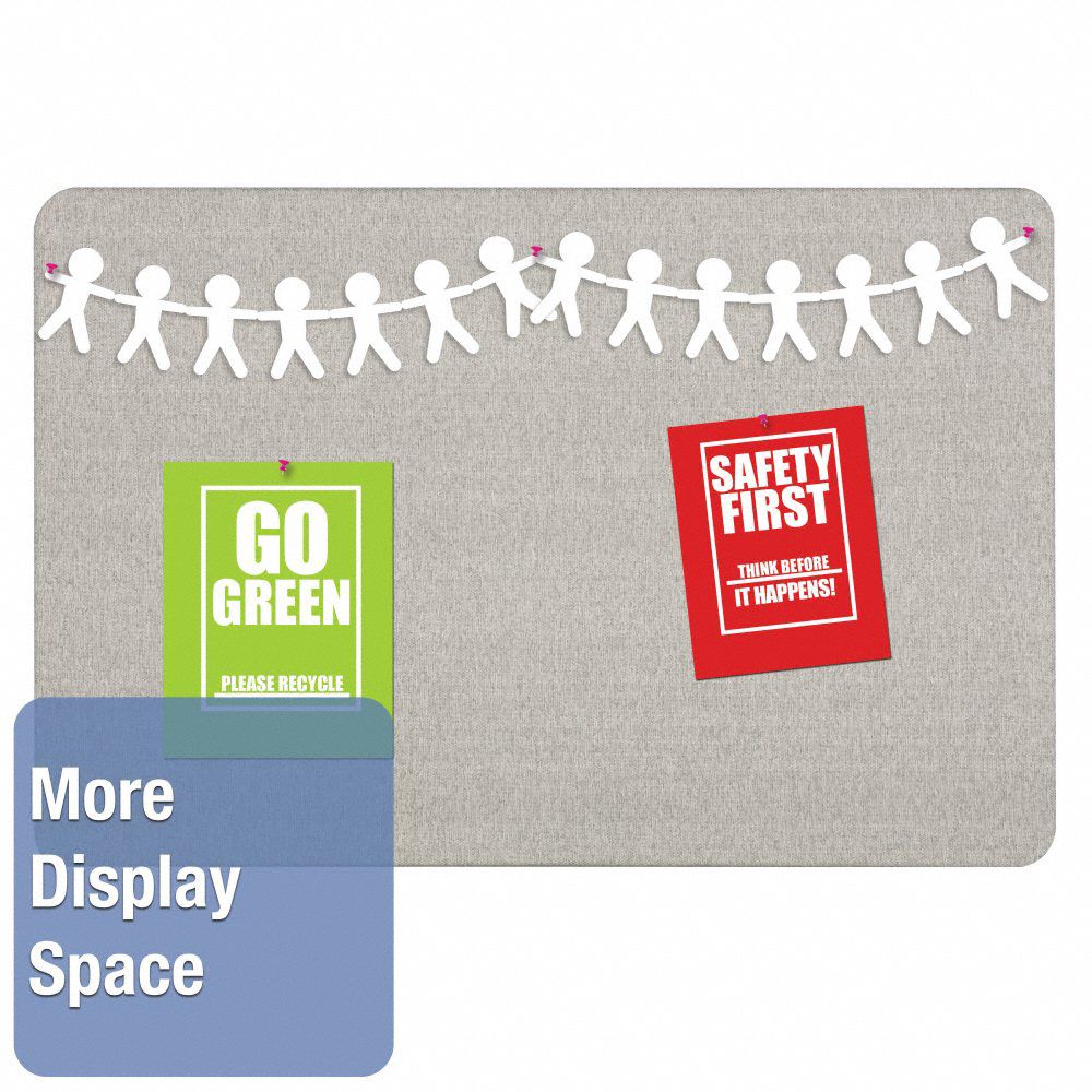 QUARTET Bulletin Board 36 in Ht, 48 in Wd, Gray, Mounting Hardware and