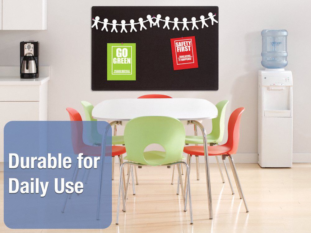 QUARTET Bulletin Board 24 in Ht, 36 in Wd, Black, Mounting Hardware