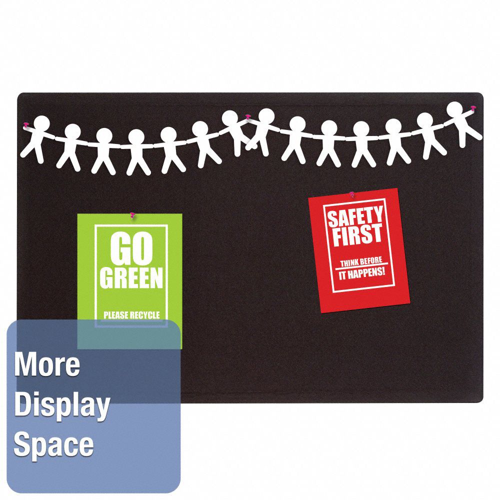QUARTET Bulletin Board 36 in Ht, 48 in Wd, Black, Mounting Hardware