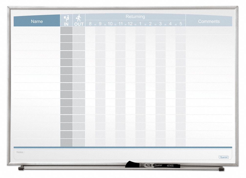 In/Out Board: 16 in Board Ht - Side 1, Steel, Wall Mounted, Magnetic, White, Aluminum