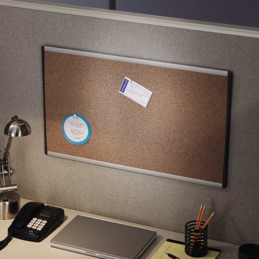 QUARTET Bulletin Board 18 in Ht, 30 in Wd, Tan, Silver, Mounting