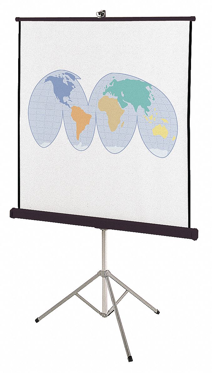 Portable Projection Screen: Tripod Mount, 70 in Screen Ht, 70 in Screen Wd, White