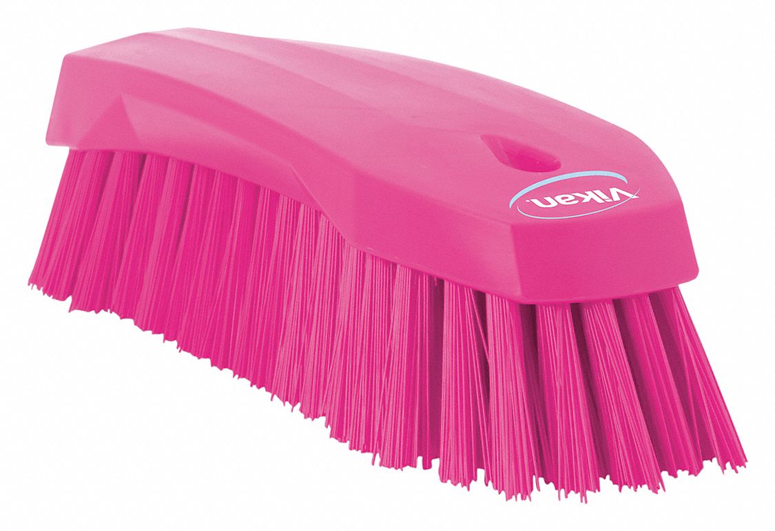 SCRUB BRUSH, STIFF, PLASTIC, 7½ IN BRUSH L, 7½ IN HANDLE L, 2½ IN HEAD W, PINK