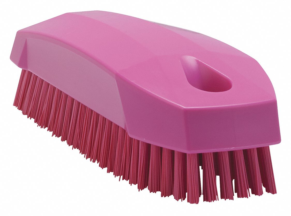 Hand and Nail Brush: Stiff, Plastic, 4 1/2 in Brush Lg, 4 7/8 in Handle Lg, 1 7/8 in Head Wd