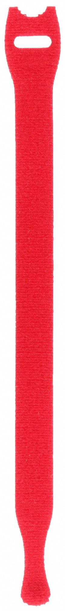 VELCRO BRAND Hook-and-Loop Cable Tie: 8 in Lg, 2.00 in, 0.75 in Wd,  Nylon/Polypropylene, Red, 900 PK