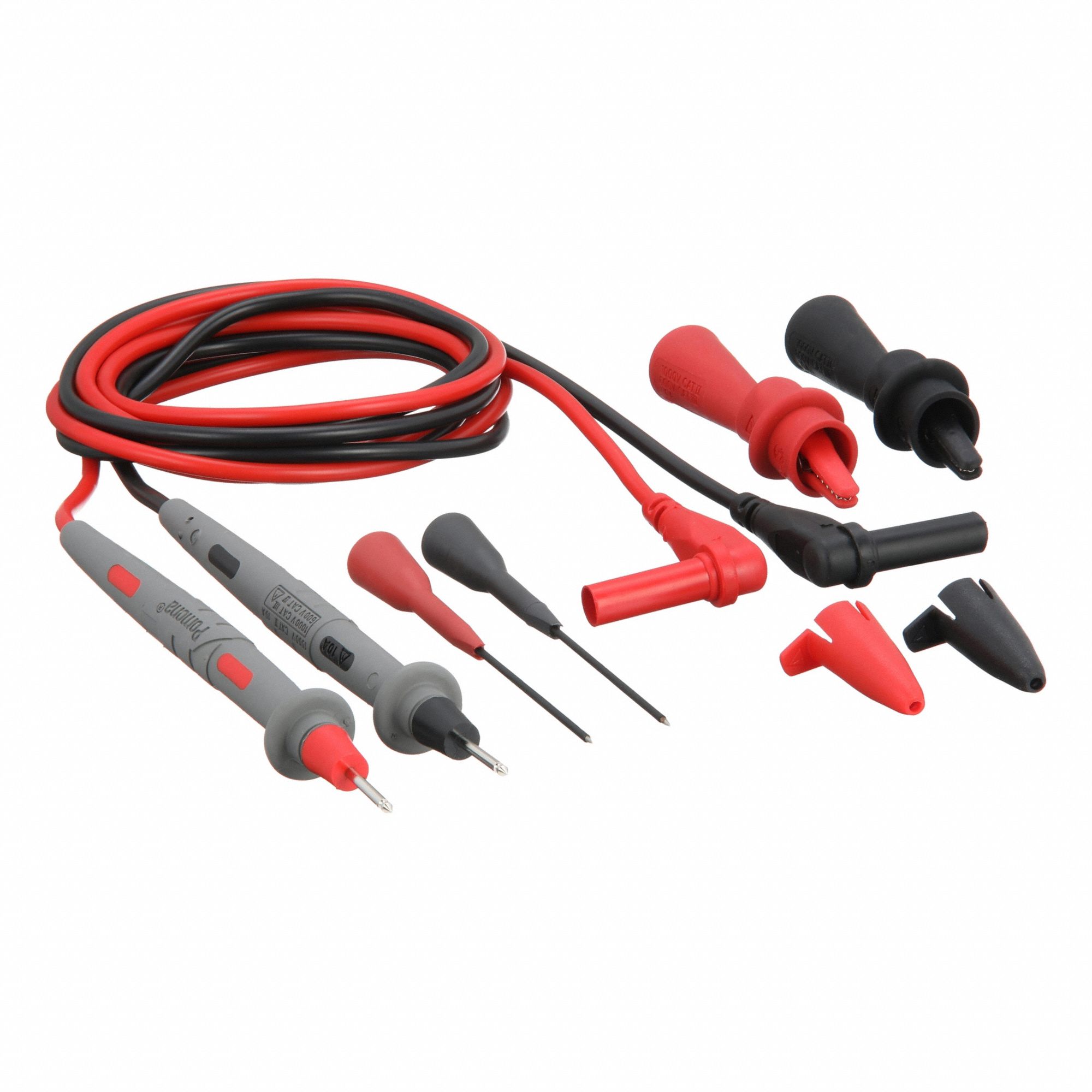 Test Lead Kit: CAT II 1000V, Std Probe, 1, 000 V Max Volt, 10 A Max Current, 4 ft Lg