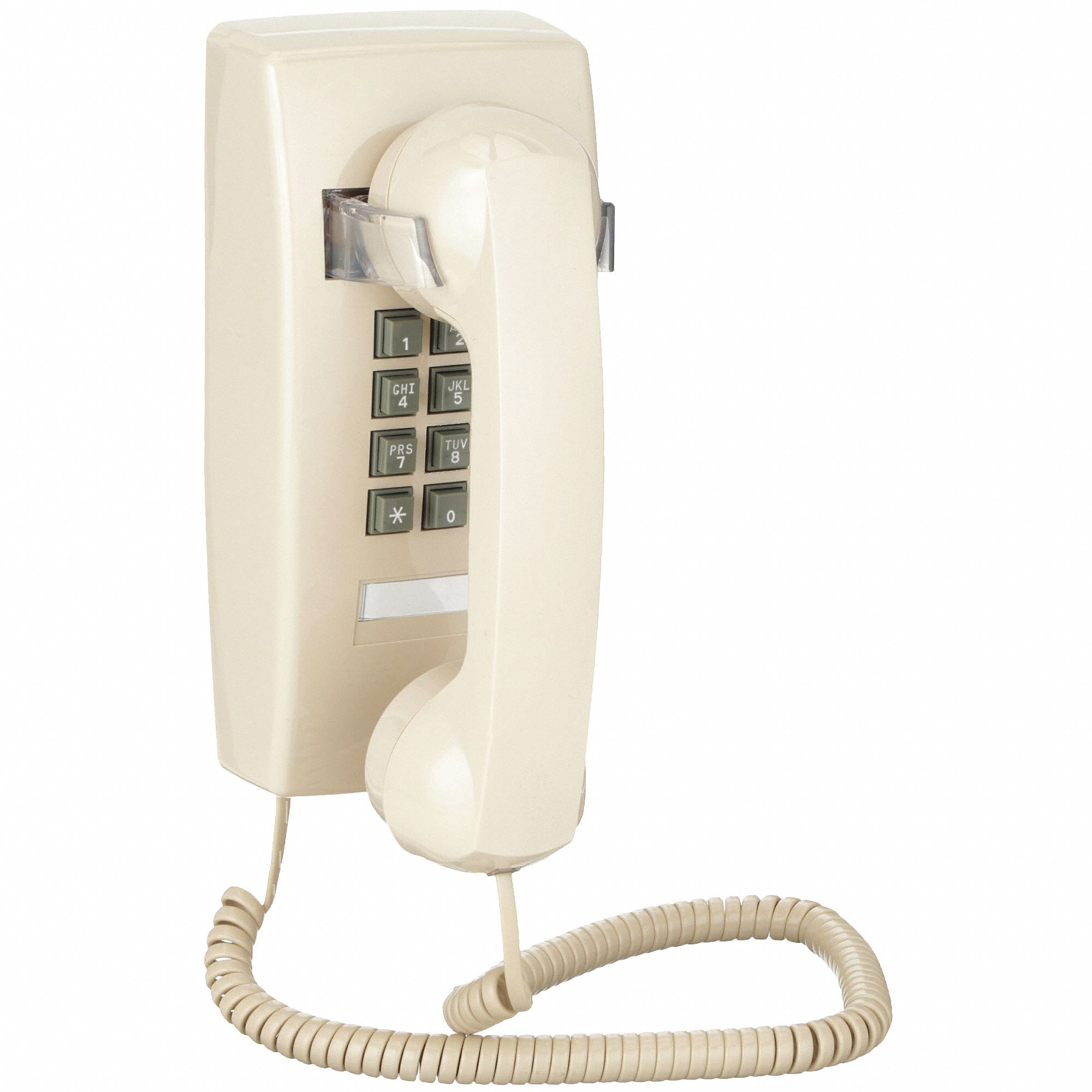 TELEPHONE, T-25 CRM WITHOUT MW, VOLUME CONTROL, 1 LINE, WALL, TAN, CURLY