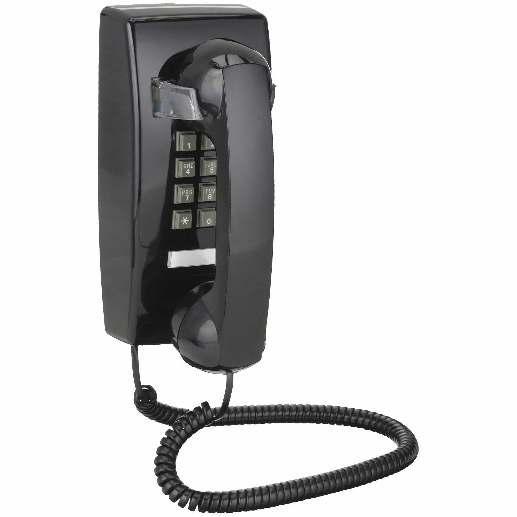 TELEPHONE, T-25 BLK WITHOUT MW, VOLUME CONTROL, 1 LINE, WALL, BLACK, CURLY