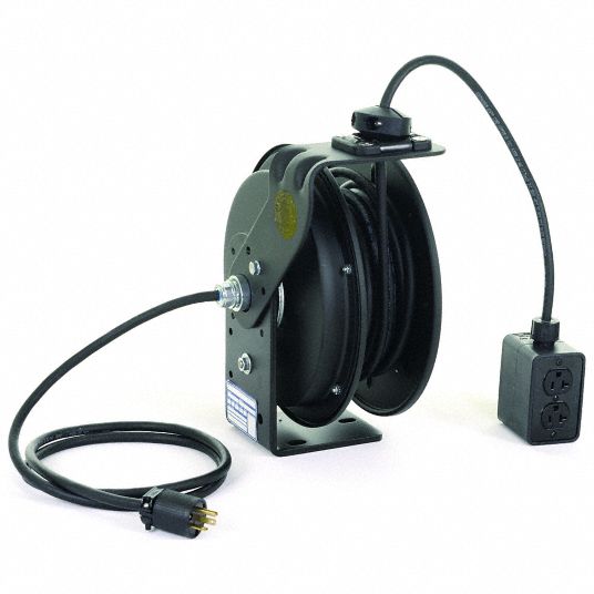 KH INDUSTRIES Extension Cord Reel, Spring Retraction, 120V AC, Quad Box