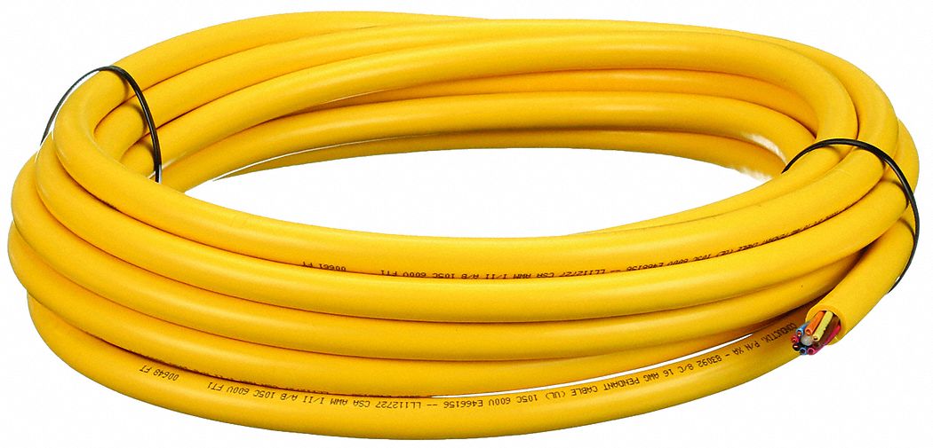 Pendant Cable: SOOW, 600 V, 8 Conductors, 16 AWG, Yellow Jacket, 25 ft Overall Lg