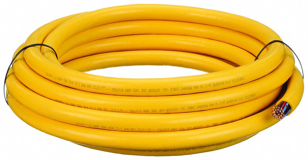 Pendant Cable: SOOW, 600 V, 24 Conductors, 16 AWG, Yellow Jacket, 25 ft Overall Lg