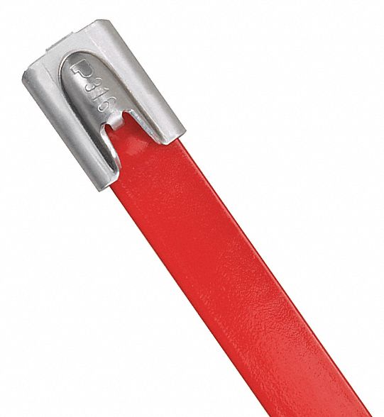 Cable Tie: 14 1/2 in Nominal Lg, 4 in Nominal Max. Bundle Dia., 0.31 in Wd, Red, 50 PK