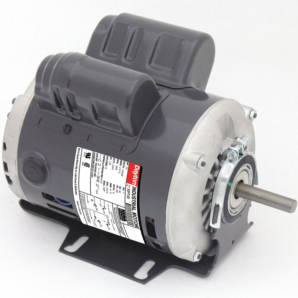 General Purpose Motor: Single Phase, 1/4 hp, 115/230V AC, 48Z Frame Size, 1/2 in x 1 7/8 in