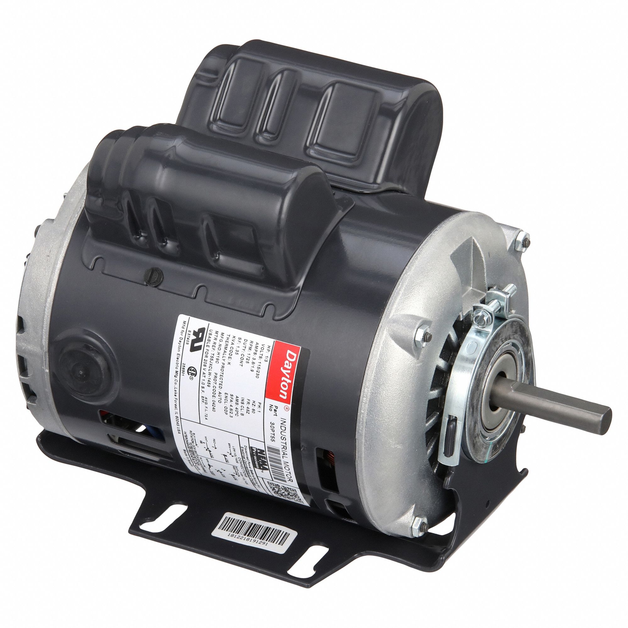 General Purpose Motor: Single Phase, 1/3 hp, 115/230V AC, 48Z Frame Size, 1/2 in x 1 7/8 in