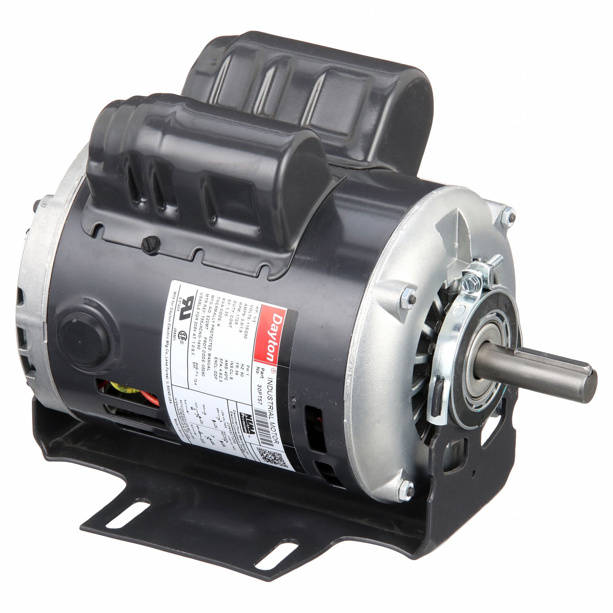 General Purpose Motor: Single Phase, 1/3 hp, 115/230V AC, 56 Frame Size, 5/8 in x 1 7/8 in, B
