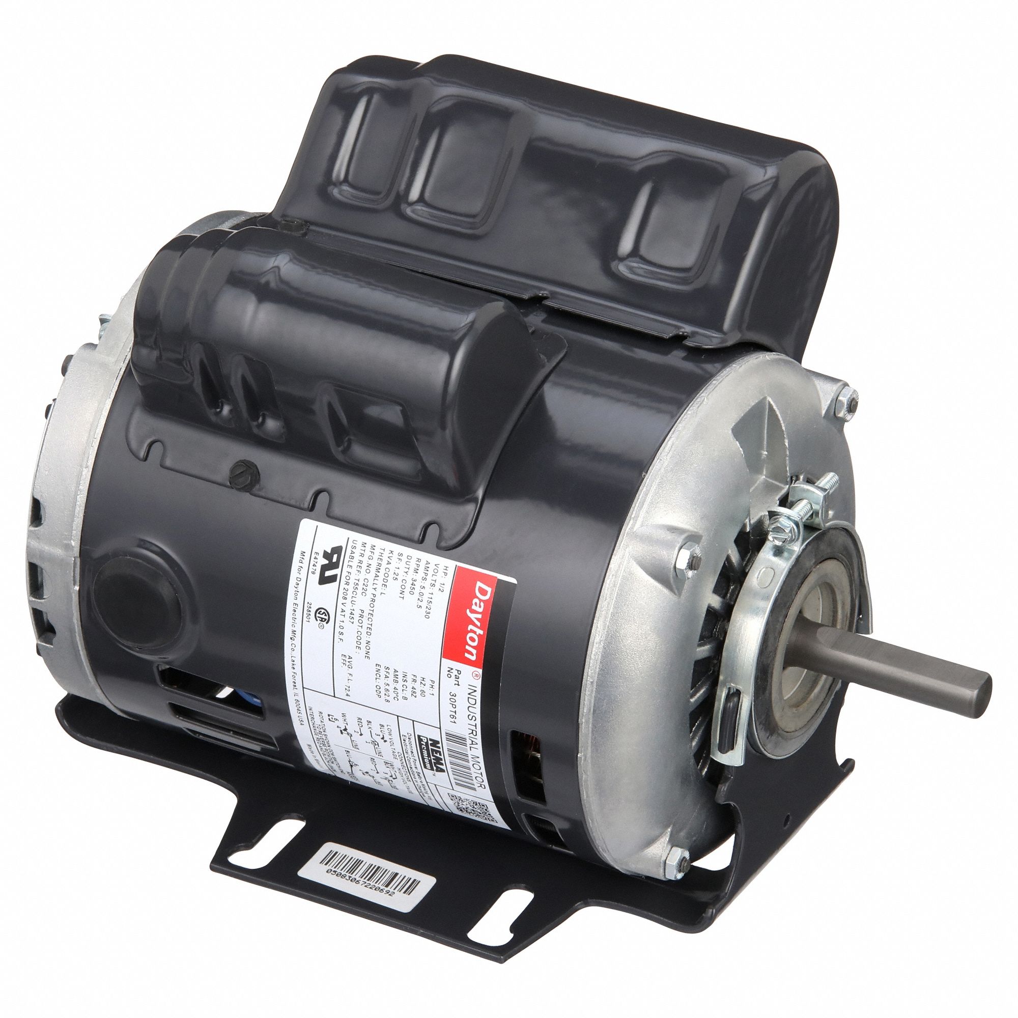 General Purpose Motor: Single Phase, 1/2 hp, 115/230V AC, 48Z Frame Size, 1/2 in x 1 7/8 in