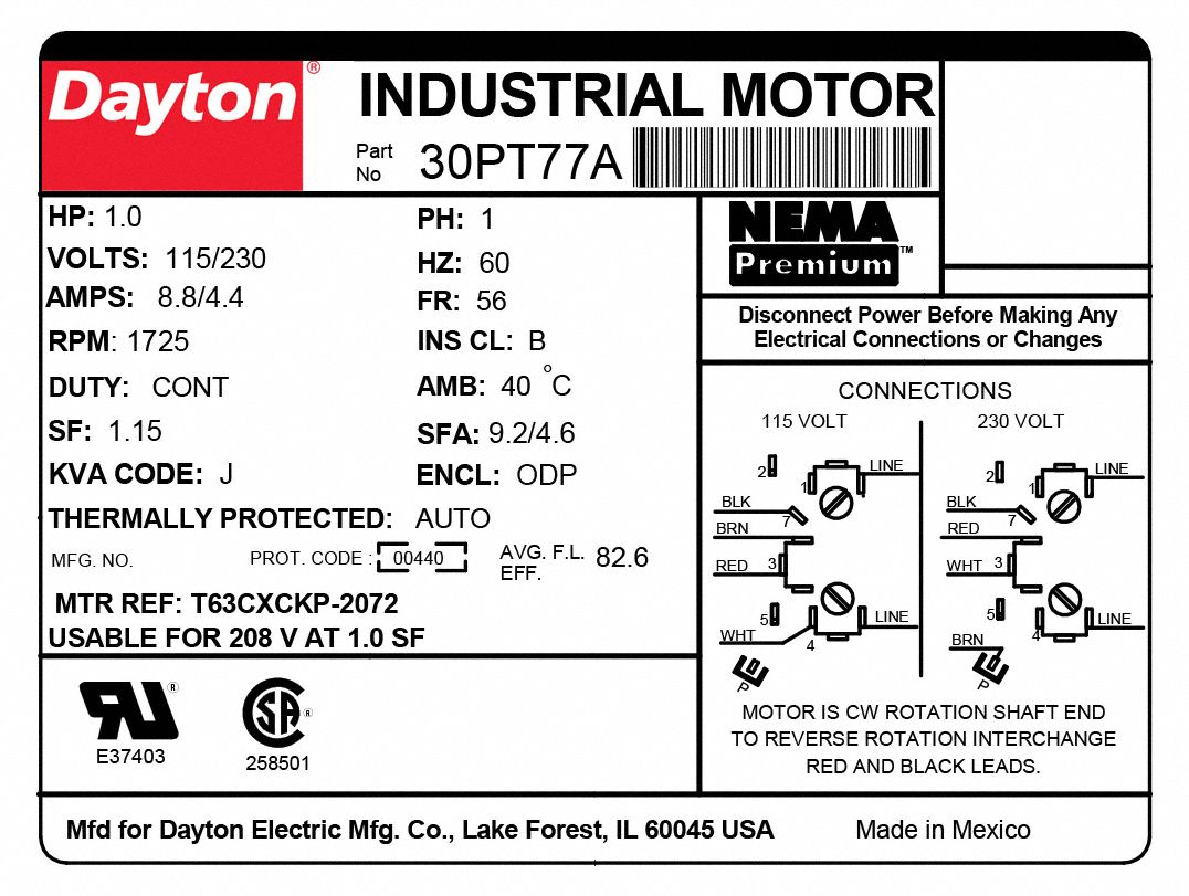 DAYTON General Purpose Motor Open Dripproof, Cradle Base Mount, 1 HP