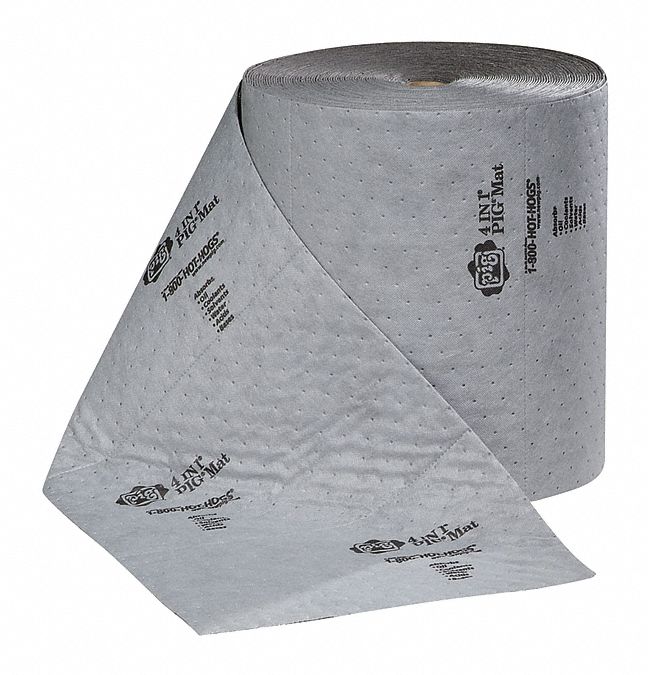 Sorbent Roll: 150 ft Lg, 16 in Wd, Gray, Polypropylene, 150 ft Roll Lg, 16 in Roll Wd, Roll