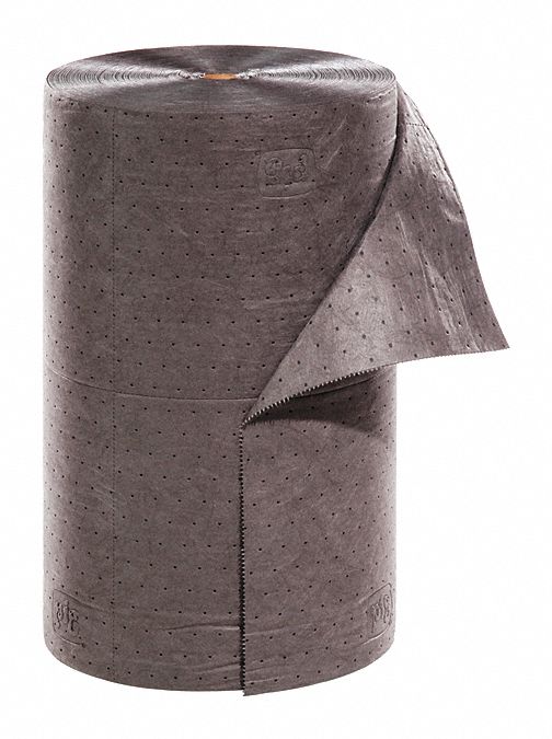 ROULEAU ABSORBANT, 12 X 10 PO EN TAILLE PERFORÉE, 300 PI X 24 PO, 4 147 GAL ABSORBÉS PAR TAMPON, 32 GAL PAR PAQUET, GRIS