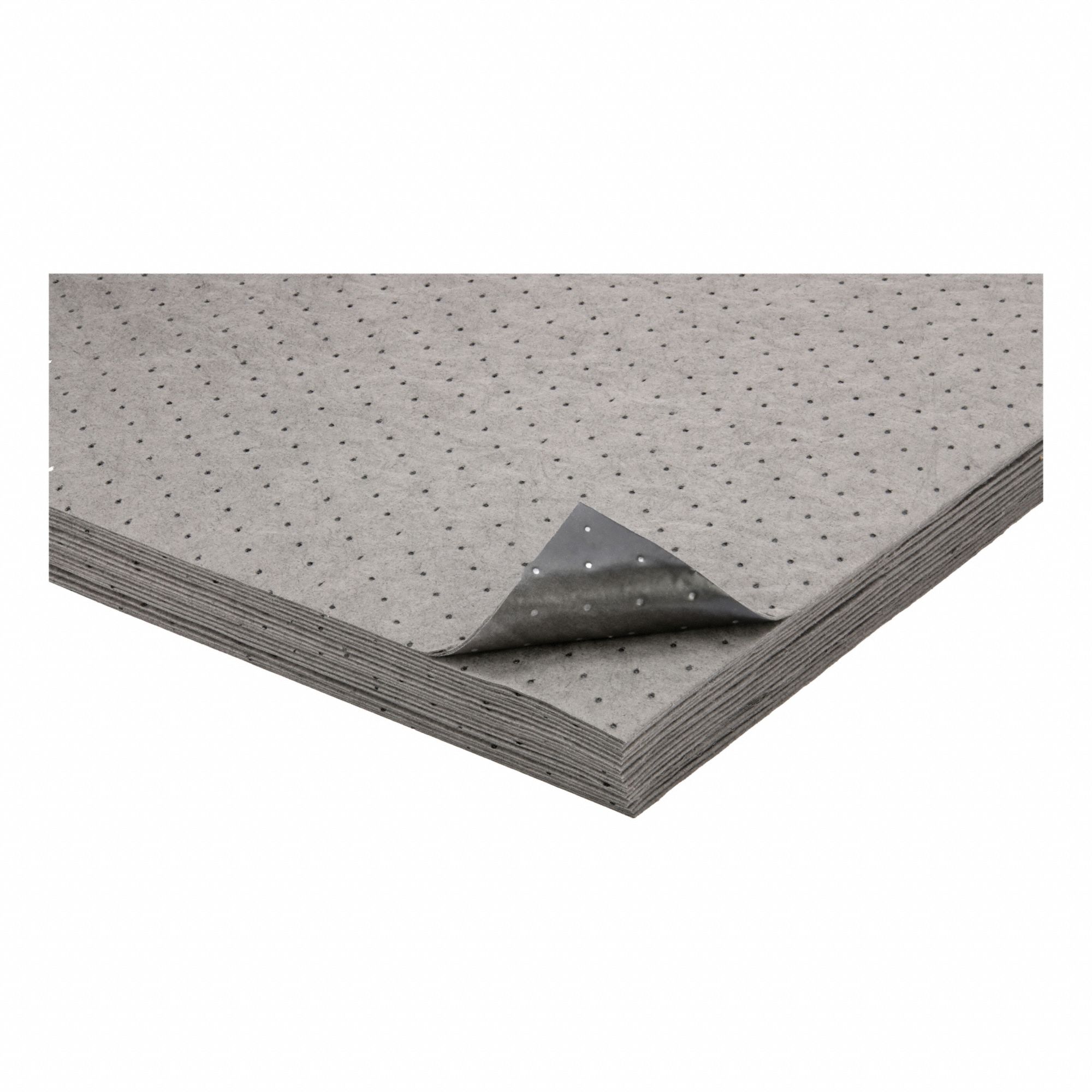 Sorbent Pad: 37 3/4 oz Volume Absorbed Per Pad, 24 in x 23 in Pad Size (L x W), Gray, 20 PK