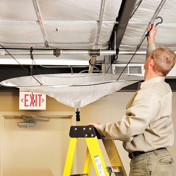 SPRING-OPEN LEAK DIVERTER, 34 IN D, STRAP-MOUNTED, POLYESTER/PVC, CLEAR