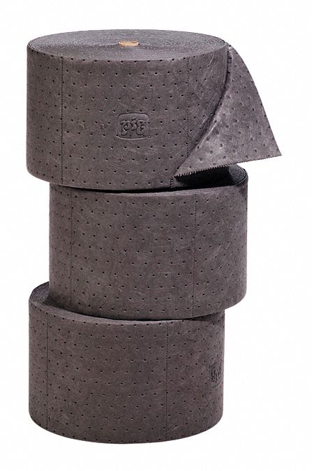 ROULEAU ABSORBANT, 10 X 10 PO EN TAILLE PERFORÉE, 150 PI X 10 PO, 1 715 GAL ABSORBÉS PAR TAMPON, 40 GAL PAR PAQUET, GRIS