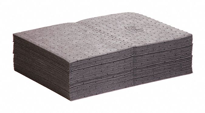 FEUILLES ABSORBANTES, 10 X 10 PO EN TAILLE PERFORÉE, 20 PO X 15 PO, 28 OZ ABSORBÉES PAR TAMPON, 11 GAL PAR PAQUET, GRIS