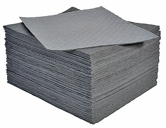 FEUILLES ABSORBANTES, 20 PO X 15 1/2 PO, POLYPROPYLÈNE, 29 OZ ABSORBÉES PAR TAMPON, 11 GAL PAR PAQUET, GRIS