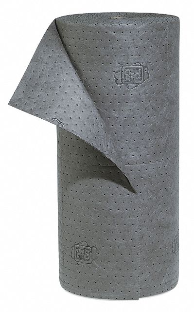 ABSORBENT ROLL, 31 GALLON, 10 X 15 IN PERFORATED SIZE, GREY, 30 IN X 150 FT