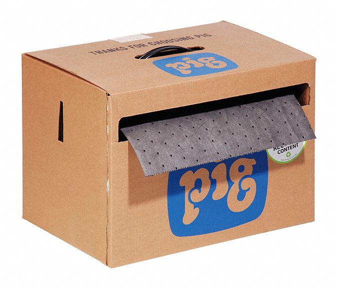 ROULEAU ABSORBANT, BOÎTE DISTRIBUTRICE, 15 X 10 PO EN TAILLE PERFORÉE, 150 PI X 15 PO, 9 GAL PAR PAQUET, GRIS