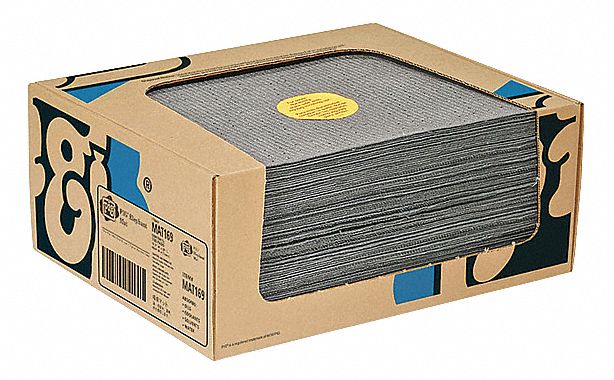 FEUILLES ABSORBANTES, 20 PO X 16 ½ PO, POLYESTER, POLYPROPYLÈNE, 16,12 OZ ABSORBÉES PAR TAMPON, 12 GAL PAR PAQUET, GRIS