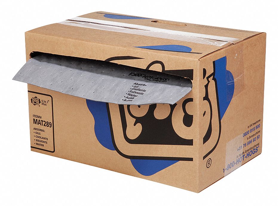 ROULEAU ABSORBANT, 10 X 16 PO EN TAILLE PERFORÉE, 50 PI X 16 PO, 768 OZ ABSORBÉES PAR TAMPON, 18 GAL PAR PAQUET, GRIS