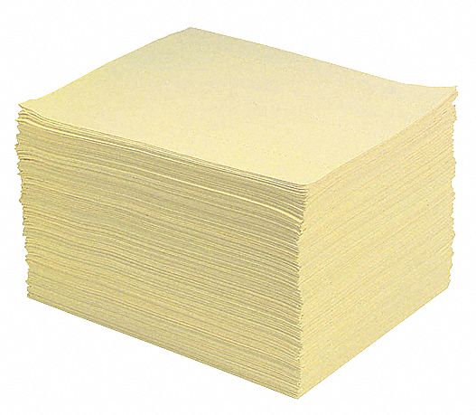 Sorbent Pad: 14 1/16 oz Volume Absorbed Per Pad, 20 in x 15 in Pad Size (L x W), Yellow, 200 PK
