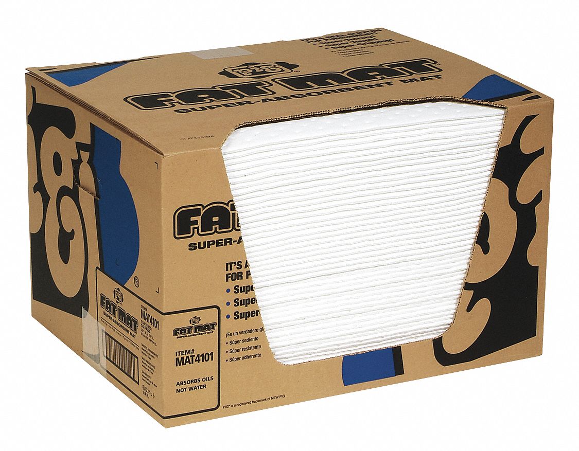 ABSORBENT MAT PAD, 56 OZ ABSORBED PER PAD, 22 GAL, DISPENSER BOX, WHITE, 50 PK