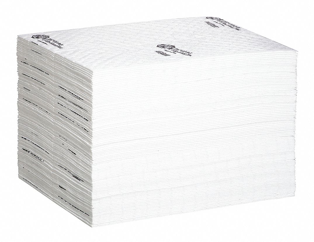 ABSORBENT MAT PAD, 28 OZ ABSORBED PER PAD, 22 GALLON, BAG, WHITE, 100 PK