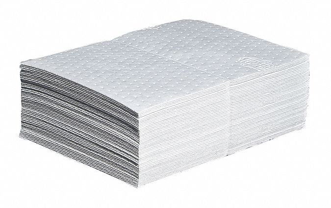 FEUILLES ABSORBANTES, 10 X 10 PO EN TAILLE PERFORÉE, 20 PO X 15 PO, 28 OZ ABSORBÉES PAR TAMPON, 11 GAL PAR PAQUET, BLANC