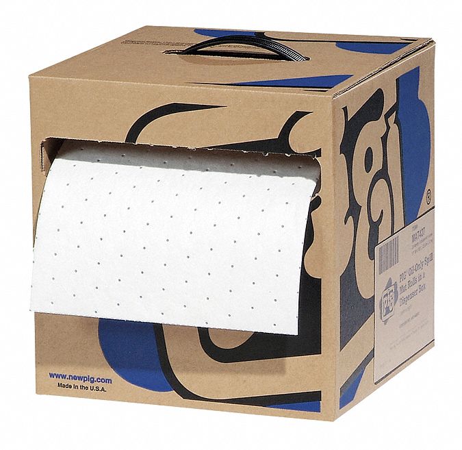 ROULEAU ABSORBANT, BOÎTE DISTRIBUTRICE, POLYPROPYLÈNE, 10 X 10 PO EN TAILLE PERFORÉE, 9 GAL PAR PAQUET, 2 PAQUETS, BLANC