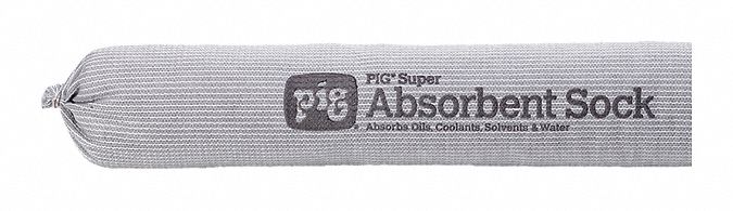 ABSORBENT SOCK, 2¼X42 IN, 17 GALLON/PACK, 0.5 GALLON/SOCK, NO CONNECTOR, GREY, 35 PK