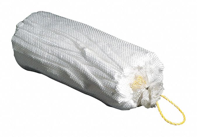 Sorbent Sock: 8 in dia x 8 in wd x 18 in lg, 21 gal, White, Polypropylene, Polypropylene, 12 PK