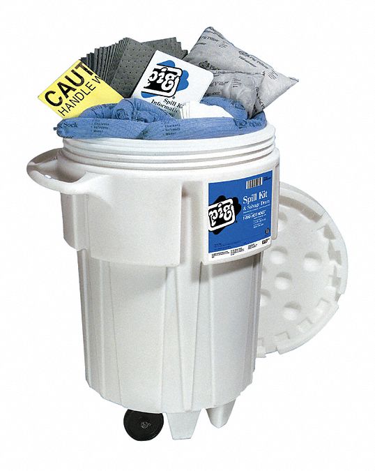 Spill Kit: 60 gal Volume Absorbed Per Kit, 95 gal Drum, White, 95 gal Container Capacity, Drum