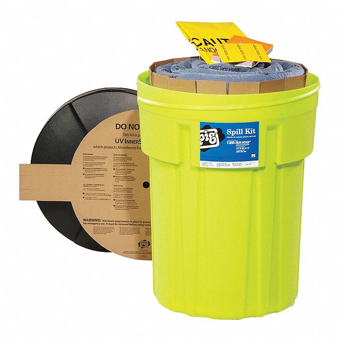 Spill Kit: 21 gal Volume Absorbed Per Kit, 30 gal Drum, Green, 30 gal Container Capacity, Drum