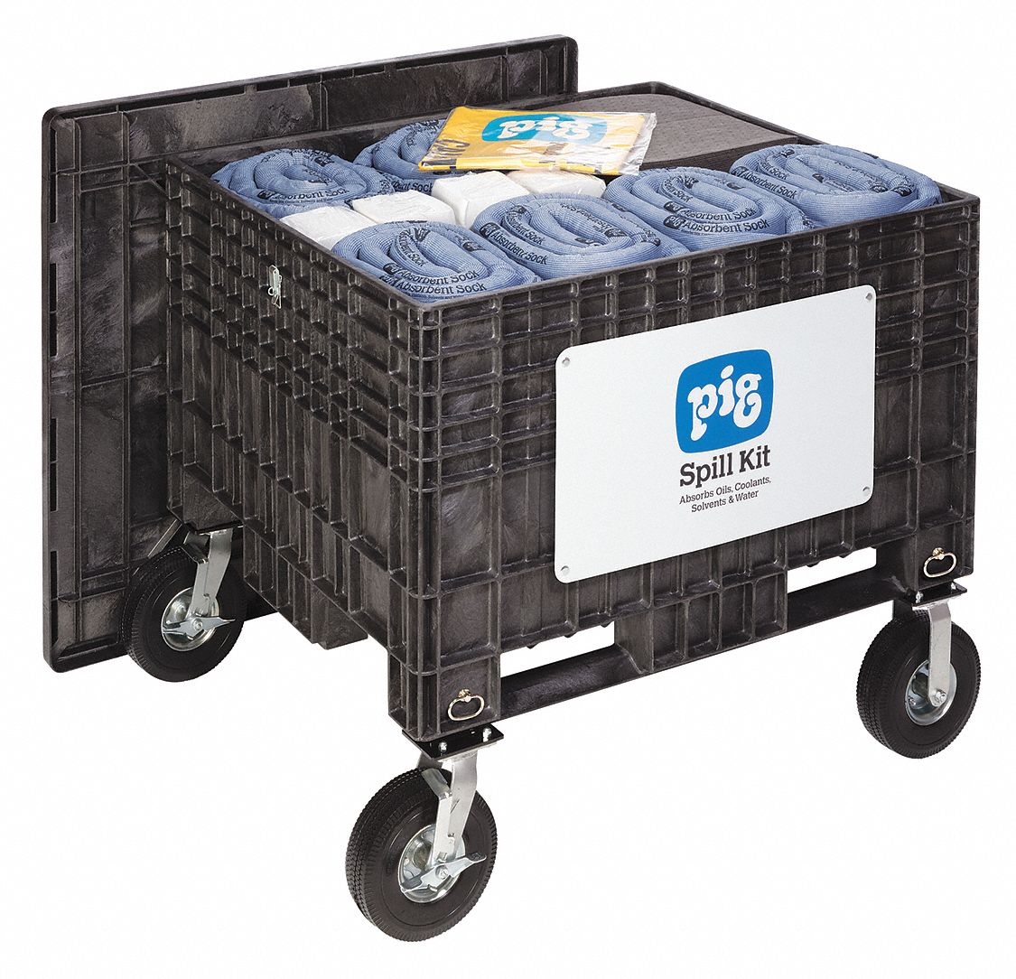 Spill Kit: 143 gal Volume Absorbed Per Kit, Chest, Black, Chest