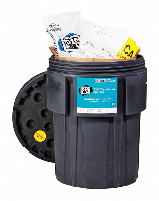 Spill Kit: 40 gal Volume Absorbed Per Kit, Black, 95 gal Container Capacity, Drum